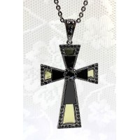 Necklace – 12 PCS Rhinestone Cross Charm Necklace - Black - NE-ACAQN4798B