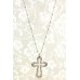 Necklace – 12 PCS Rhinestone Hammered Cross Charm Necklace - 30" Long - NE-ACQN4830R