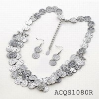 Necklace & Earrings Set – 12 – 20" Multi Layer Silver Discs Necklace & Earrings Set - NE-ACQS1080R