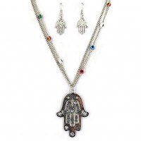 Necklace & Earrings Set – 12 Hamsa Evil Eye Charm Necklace & Earrings Sets - NE-AS3583RHC