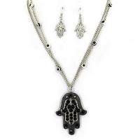 Necklace & Earrings Set – 12 Hamsa Evil Eye Charm Necklace & Earrings Sets - NE-AS3583RHJ