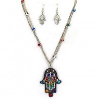 Necklace & Earrings Set – 12 Hamsa Evil Eye Charm Necklace & Earrings Sets - NE-AS3583RHMT