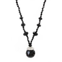 Necklace – 12 PCS Black Crystal Necklace w/ Crystal Pendant - NE-BAS028BK