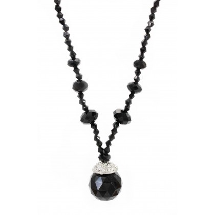 Necklace – 12 PCS Black Crystal Necklace w/ Crystal Pendant - NE-BAS028BK