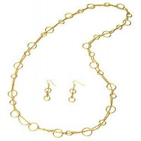 Necklace & Earrings Set – 12 - 38" Long Gold Chain Multi Loops NE+ER Set - Gold - NE-CQN2257