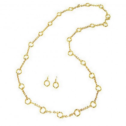 Necklace & Earrings Set – 12 Gold Chain Multi Loop Necklace & Earring Set - NE-CQN2331-1