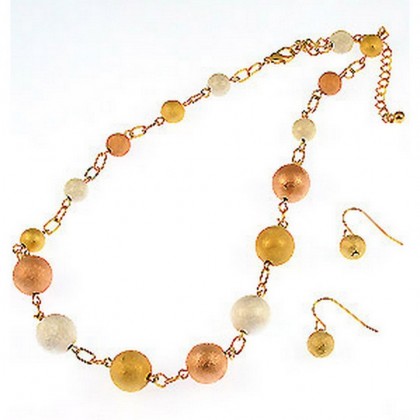 Necklace & Earrings Set – 12 Metallic Brass Beaded Necklace & Earring Set - NE-CQN2336