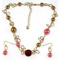 Necklace – 12 PCS Gold Chain Gold & Pink Pearl Beaded - NE-CQN2343D