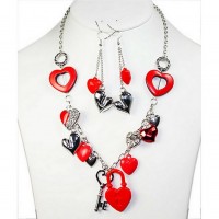 Necklace & Earrings Set – 12 Heart Charms Necklace w/ Earrings Set - NE-FNE2290RHRD