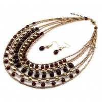Necklace & Earrings Set – 12 Glass Beads Multi-Strand Necklace & Earrings Set - NE-INE3479BRW