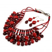 Necklace & Earrings Set – 12 Glass Bead Drape Necklace & Earrings Set - Rust - NE-INE3516RUST