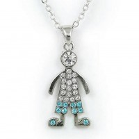 Necklace – 12 PCS Rhinestone Boy Charm Necklaces - Blue and Clear - NE-JN0101BLCL