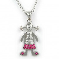 Necklace – 12 PCS Rhinestone Boy Charm Necklaces - Pink and Clear -NE-JN0101PKCL
