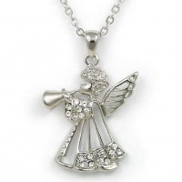Necklace – 12 PCS Rhinestone Angel Charms Necklaces - Clear - NE-JN4331CL