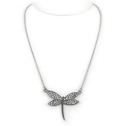 Necklace – 12 PCS Animal - Dragon Fly - Rhinestone Dragon Fly Charms Necklaces - Clear - NE-JN4421CL