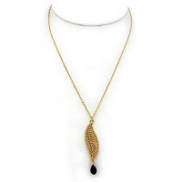 Necklace – 12 PCS Filigree Leafe Motif w/ Tear Drop Genuine Stone – 16” - NE-JN691JET