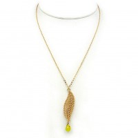 Necklace – 12 PCS Filigree Leafe Motif w/ Tear Drop Genuine Stone – 16” - NE-JN691LI