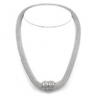 Necklace – 12 PCS Mesh Strand Necklace w/ Magnetic Rhinestone Rings - Silver - NE-MCN200SP