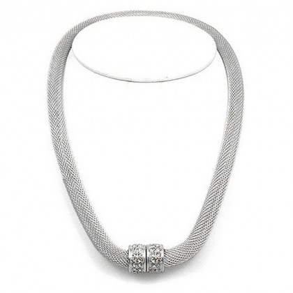 Necklace – 12 PCS Mesh Strand Necklace w/ Magnetic Rhinestone Rings - Silver - NE-MCN200SP