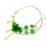 Necklace – 12 PCS Multi Chain Acrylic Beaded Flower - Green - NE-MN0909GN