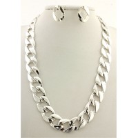 Necklace & Earrings Set – 12 -18" Link Necklace & Earrings Set - Silver - NE-MS3410S
