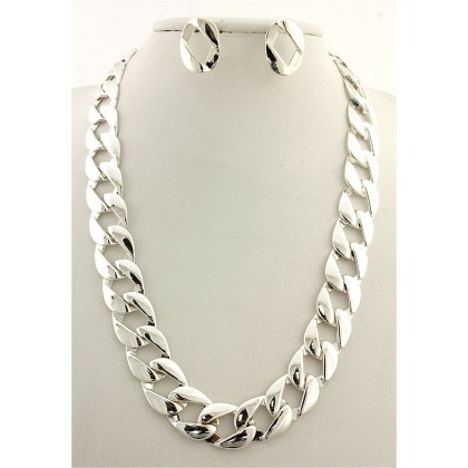 Necklace & Earrings Set – 12 -18" Link Necklace & Earrings Set - Silver - NE-MS3410S