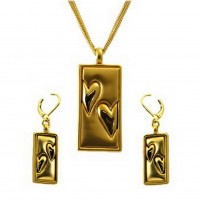 Necklace & Earrings Set – 12 Multi-chain Heart Embossed Necklace & Earrings Set - Gold - NE-MS3447GTT
