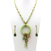 Necklace & Earrings Set – 12 Faux Suede O-Ring W/ Dangle Beads Necklace & Earrings Set - Lime - NE-MS3464GE