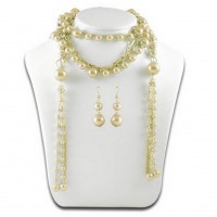 Necklace & Earrings Set – 12 Multi Chain Pearl w/ Small Oval Links NE+ER Set - Gold - NE-N1387GD