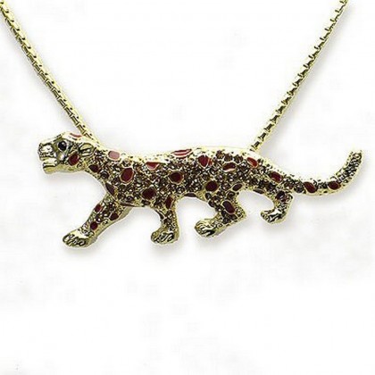 Necklace – 12 PCS Swarovski Crystal Leopard - Gold Tone w/ Topaz Stones - Made in Korea - NE-N5021GDTP