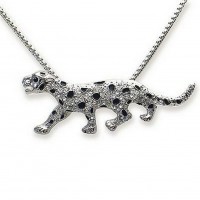 Necklace – 12 PCS Swarovski Crystal Leopard - Chrome w/ Clear Stones - Made in Korea -NE-N5021ORCL