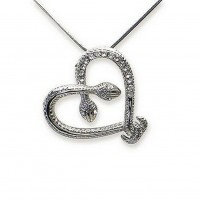 Necklace – 12 PCS Animal - Snake - Swarovski Crystal Double Snake Heart w/ Clear Stone - NE-N5026CL
