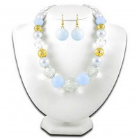 Necklace & Earrings Set – 12 Multi Beads Single Strap NE+ER - Blue - NE-N534BL