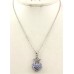 Necklace – 12 PCS Rhinestone Heart w/Crown - Rhodium Plating - Blue - NE-N6628BL