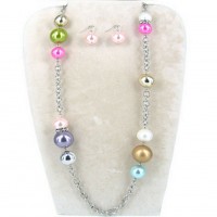 Necklace & Earrings Set – 12 – 31" Faux Pearl Necklace & Earrings Set - Multi Colors - NE-OS01081RDPRL