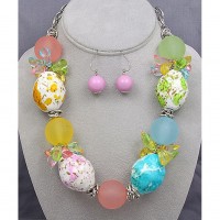 Necklace & Earrings Set – 12 Ceramic Beads Necklace & Earrings Set - Multi Colors - NE-OS01084RDMUL