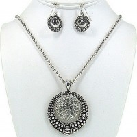 Necklace & Earrings Set – 12  Western Style - Casting Loop Necklace & Earrings Set w/ Rhinestone Disc - NE-OS01539ASCRY