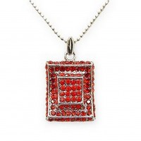 Necklace – 12 PCS Rectangle Austrian Crystal Necklace - Red - NE-P1066RD