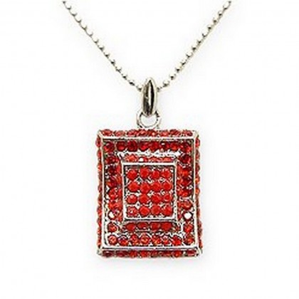 Necklace – 12 PCS Rectangle Austrian Crystal Necklace - Red - NE-P1066RD