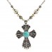 Necklace & Earrings Set – 12 Cross Charm Necklace & Earrings Set - Casting Cross Charm w/ Turquoise Stones - NE-QNE7593SBTQ