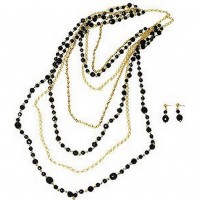 Necklace & Earrings Set – 12 Multi Gold Chain W/Onxy Beaded Necklace + Earrings Set - NE-SMS3001B