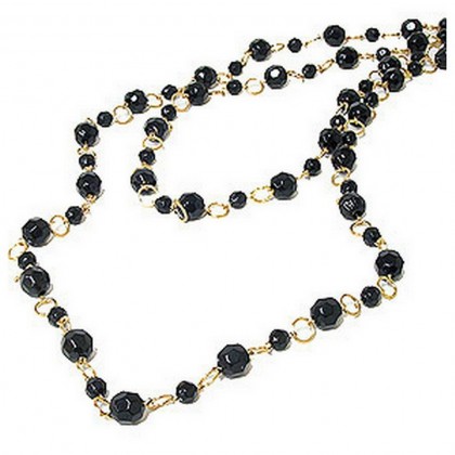 Necklace – 12 PCS 60`` Long Black Faux Onyx Beaded Necklace - NE-SMS3003B