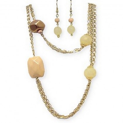 Necklace & Earrings Set – 12 Long-strand Faux Stone Beads Necklace & Earring Set - NE-SMS3004A