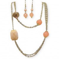 Necklace & Earrings Set – 12 Long-strand Faux Stone Beads Necklace & Earring Set - NE-SMS3004H