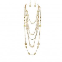 Necklace & Earrings Set – 12 Multi Gold Chain Faux Stone Necklace + Earrings Set: Ivory Color - NE-SMS3006A