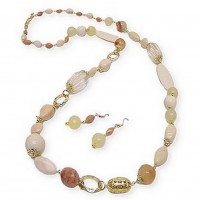Necklace & Earrings Set – 12 Long-strand Faux Stone Beads Necklace & Earring Set - NE-SMS3009A