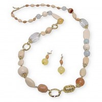 Necklace & Earrings Set – 12 Long-strand Faux Stone Beads Necklace & Earring Set - NE-SMS3009C