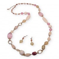 Necklace & Earrings Set – 12 Long-strand Faux Stone Beads Necklace & Earring Set - NE-SMS3009D
