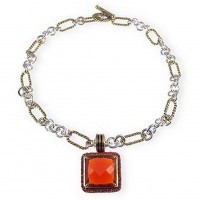 Necklace – 12 PCS DY Inspired Two-tone w/ CZ Square Charm Necklace - Red - NE-SN8730SGRD