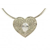 Necklace – 12 PCS Rhinestone Heart Charm w/CZ Necklace - Clear - NE-TJ026CL